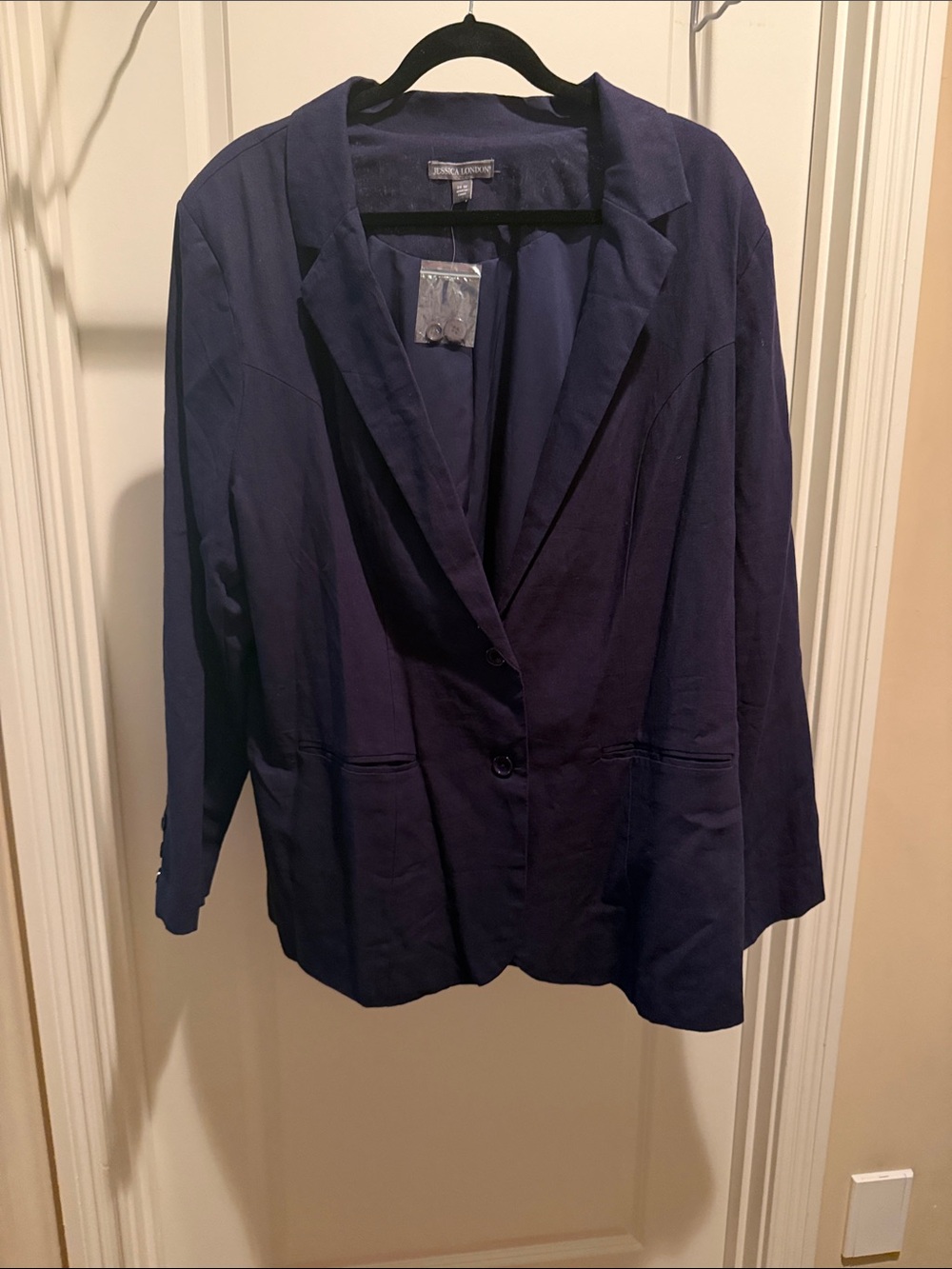 Jessica London Dark Navy Notched Lapel Blazer linen blended